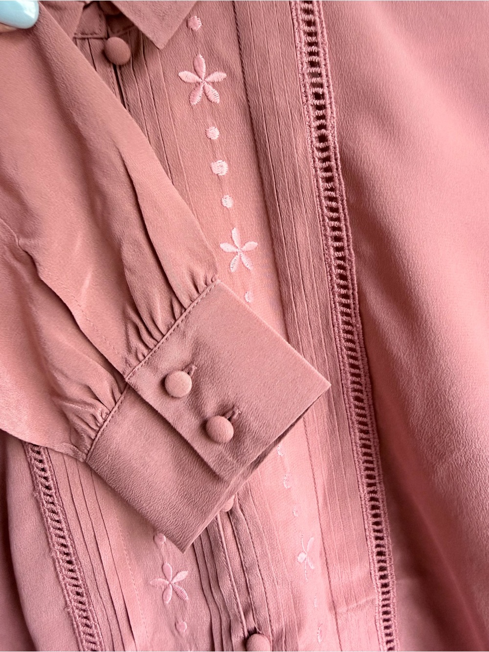 NWT Sezane Joda 100% silk Women's Dusty Rose Button-Front Blouse size 34 - Picture 5 of 9